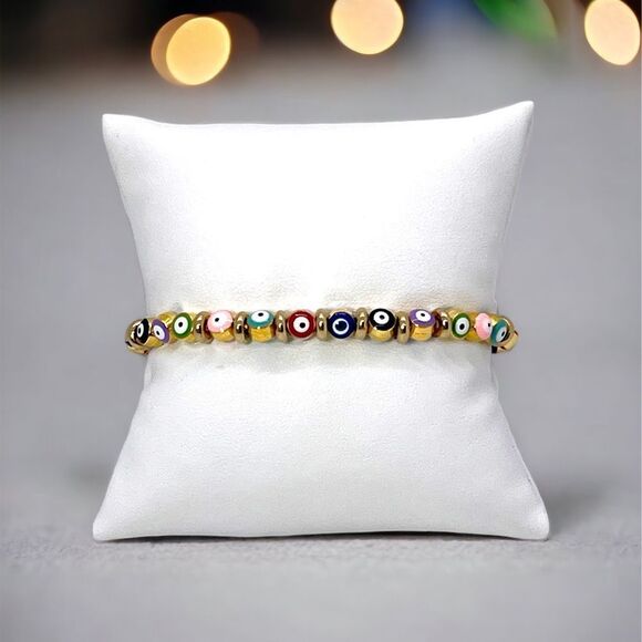 NWT Wool + Pepper Co. Gold Plated Evil Eye Protection Bracelet - Picture 1 of 3